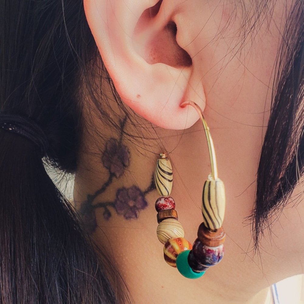 Beaded 2 inch Hoop Earrings